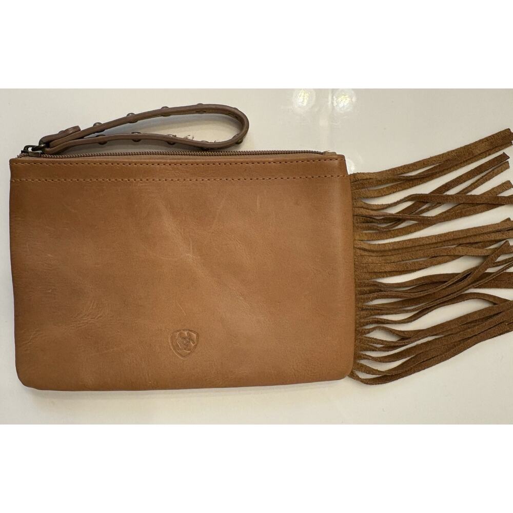 Ariat Tan Leather Fringe Wristlet 8x6 Country Western Cowgirl Studded